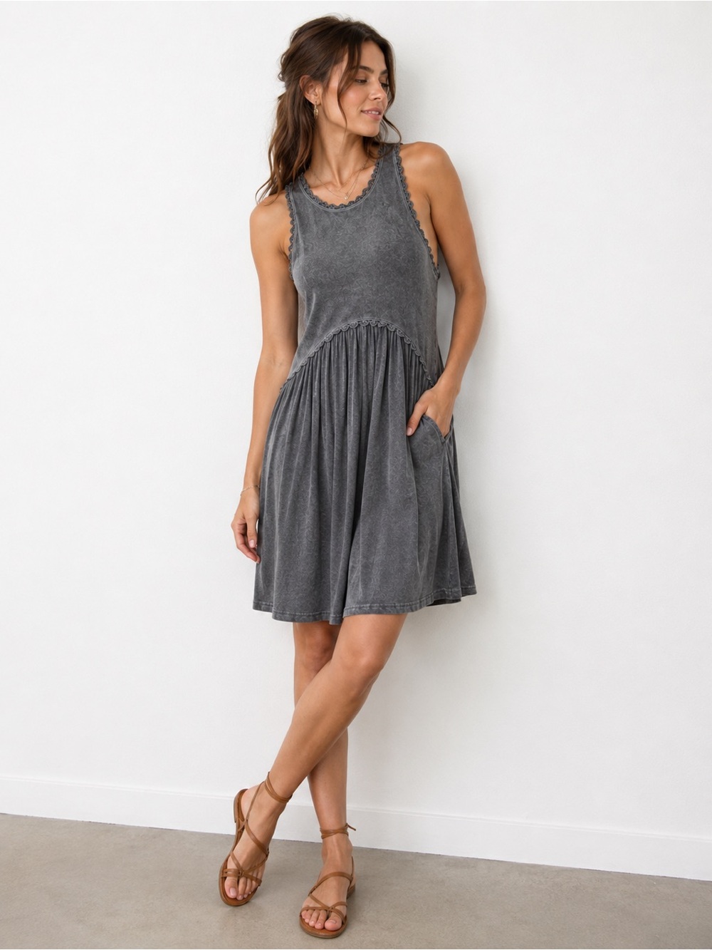 POL Washed Gray Fairy Grunge Maxi Dress Size Small